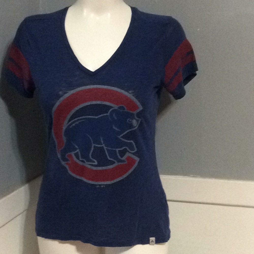 Majestic Chicago Cubs Womens Vneck TShirt Sz L